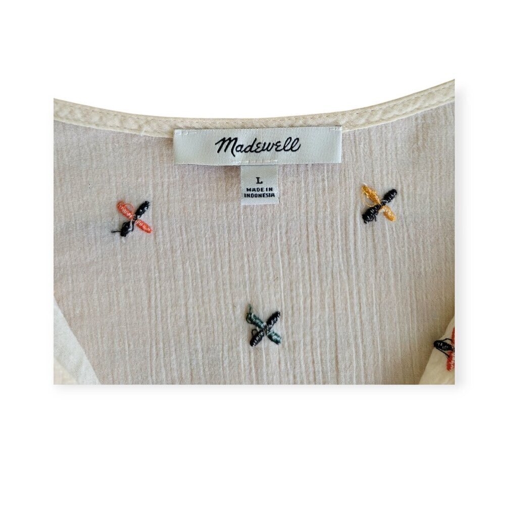 Madewell Rainbow Embroidered Cotton Blouse Ruffle Sleeve Boho Top Size L - Picture 8 of 14